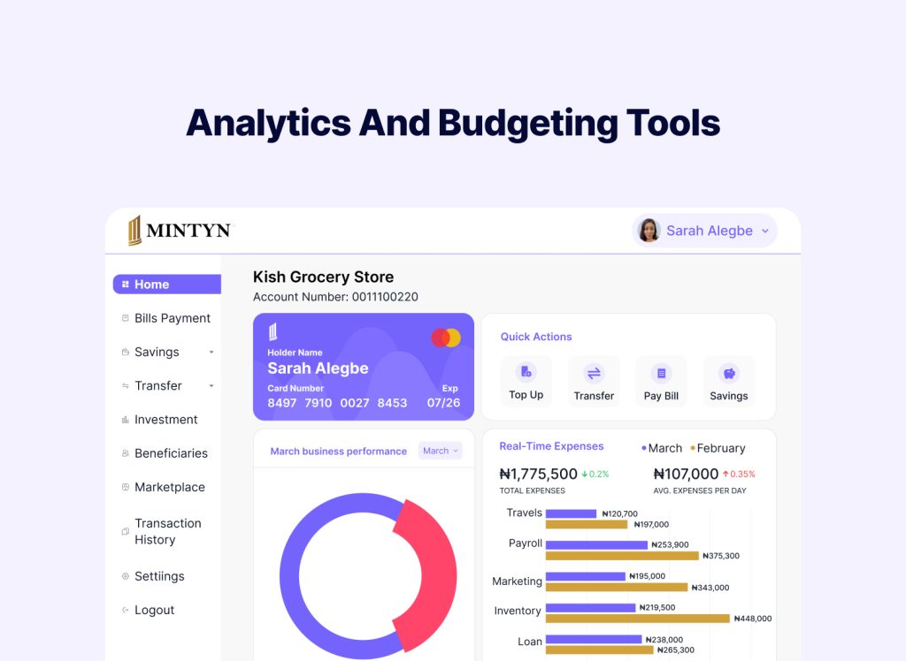 Mintyn bank budgetting and analytics tools